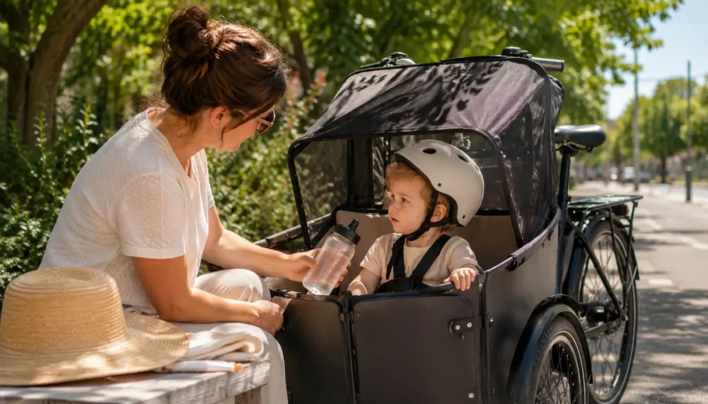 Canicule : les précautions à prendre avant d’installer un enfant dans un vélo cargo